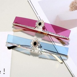 Square Fashion Small Diamond Sunglasses Women Luxury Colorful Rhinestone Flower Crystal Rimless Sun Glasses For Female - CE19...