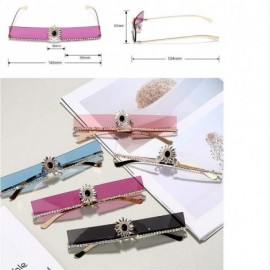 Square Fashion Small Diamond Sunglasses Women Luxury Colorful Rhinestone Flower Crystal Rimless Sun Glasses For Female - CE19...