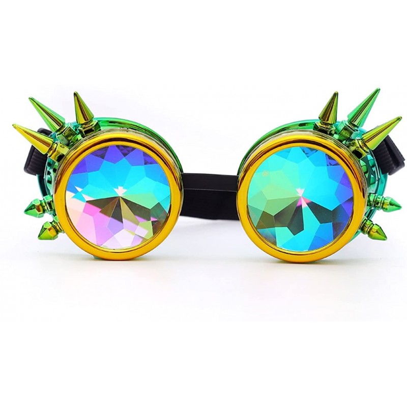 Goggle Kaleidoscope Steampunk Rave Glasses Goggles with Rainbow Crystal Glass Lens - Yellow-green Spike - CA18GLRLWQD $12.67