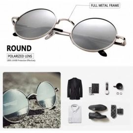Oversized Round Sunglasses for Men Polarized Vintage Womens Men's Sun Glasses Hippie Retro Small Circle Glass - Silver - CX18...