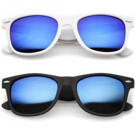 Wayfarer Men Women Retro Sunglasses Flash Color Mirror Lens UV Protection - White/Blue & Black/Blue - CG126EBAL5N $9.92