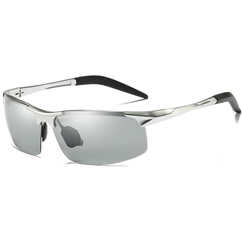 Rimless Topsports Photochromic Polarized Sunglasses Men Al-Mg Titanium Sunglasses for Driving - Silver - C6185T3394M $29.24