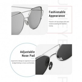 Cat Eye Fashion Cat Eye Sunglasses for Women Flat Lenses Metal Frame UV400 Protection - Silver Reflective - C218RS5WAOG $12.65