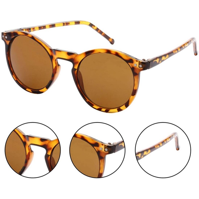 Round Retro British Fashion Keyhole Round Frame Sunglasses - Brown - C117YQEYGO4 $10.91