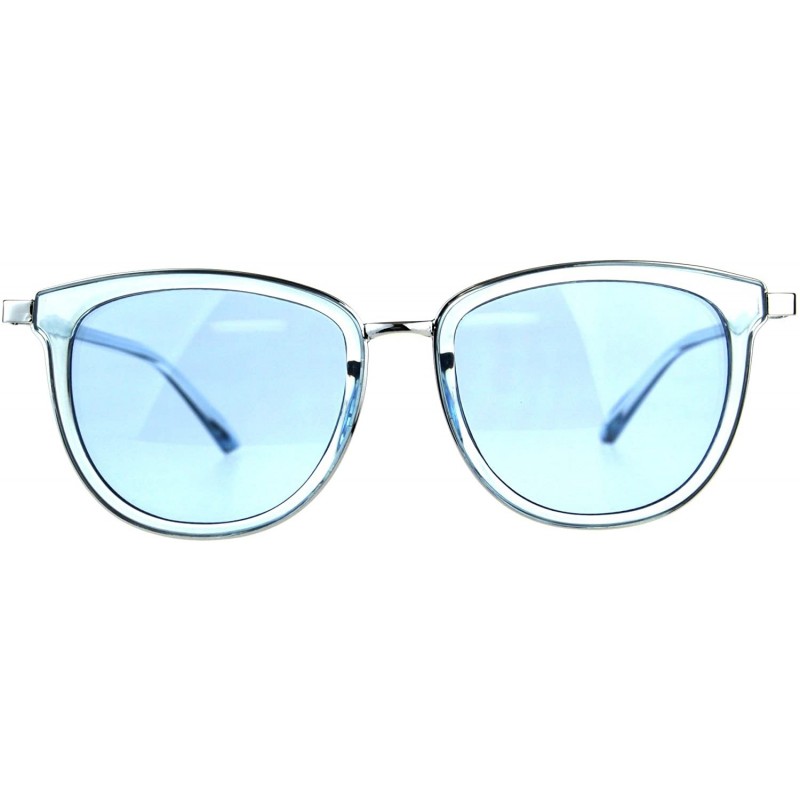 Rectangular Retro Pop Color Double Horn Rim Womens Sunglasses - Blue - C218C7GZNNE $9.05