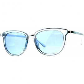 Rectangular Retro Pop Color Double Horn Rim Womens Sunglasses - Blue - C218C7GZNNE $9.05