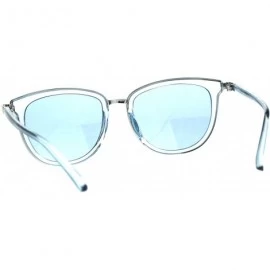 Rectangular Retro Pop Color Double Horn Rim Womens Sunglasses - Blue - C218C7GZNNE $9.05