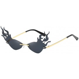 Rectangular Irregular Flame Shape Sunglasses Fashion Flat Lens Mirrored Metal Frame Glasses - Black - CS196AZSEHU $8.65