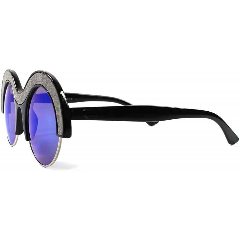 Round Designer Vintage Style Sexy Upscale Unique Womens Circle Round Sunglasses - Black / Blue - C7189RELRY4 $10.50