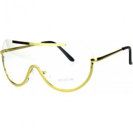 Shield Futuristic Robotic Shield Exposed Lens Metal Rim Clear Lens Eyeglasses - Gold Clear - C118HM37NXN $15.81