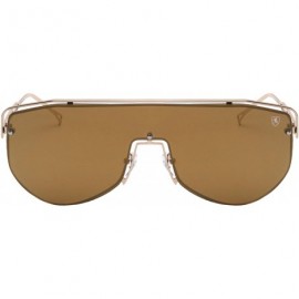 Shield Downshift Rimless Slim Metal Frame Geometric One Piece Shield Lens Sunglasses - Brown Gold - CE199LWZOHN $30.16