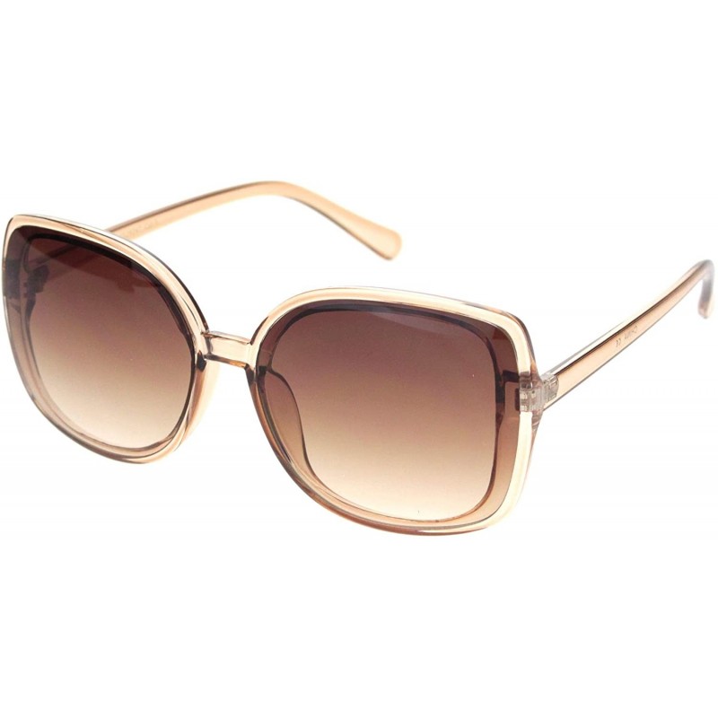 Butterfly Womens Squared Horn Rim Luxury Panel Lens Sunglasses - Translucent Beige Gradient Brown - CV18NUUWDA8 $11.35