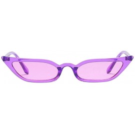 Oval Cateye Sunglasses Narrow for Women Fashion Retro Vintage Narrow Clout Goggles Plastic Frame - Purple - CK193TC53HK $10.13