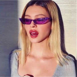 Oval Cateye Sunglasses Narrow for Women Fashion Retro Vintage Narrow Clout Goggles Plastic Frame - Purple - CK193TC53HK $10.13