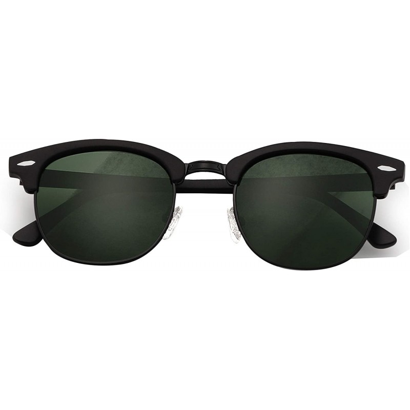 Oval Stylish 80th Retro Unisex Polarized Sunglasses UV400 Classic Vintage Chic - Black Mat-green - CL18DTDN0A8 $8.66