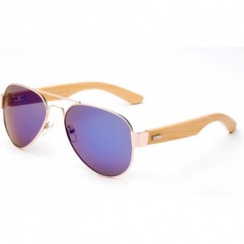 Oversized High Qaulity Real Bamboo Arm Aviator Sunglasses Bamboo Sunglasses for Men & Women - Blue Flash - CB18ELUW6C5 $13.51