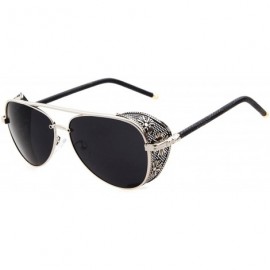 Aviator Unisex STY1506 Cross Detail Side Shield Metal Aviator 52mm Sunglasses - C1-silver+black - CM12EL3BDJF $19.45