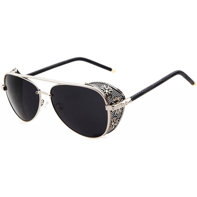 Aviator Unisex STY1506 Cross Detail Side Shield Metal Aviator 52mm Sunglasses - C1-silver+black - CM12EL3BDJF $19.45