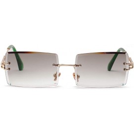 Rimless Rectangle Sunglasses Women Rimless Square Sun Glasses for Women Summer UV400 - Gold With Green - CE18YL325UM $9.17