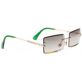 Rimless Rectangle Sunglasses Women Rimless Square Sun Glasses for Women Summer UV400 - Gold With Green - CE18YL325UM $9.17