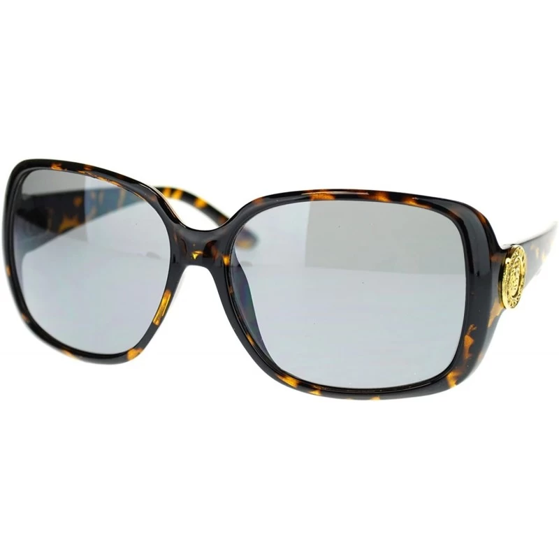 Rectangular Womens Gold Lion Coin Emblem Hinge Rectangular Butterfly Sunglasses - Tortoise Black - CX11NV5BA97 $12.08