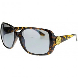 Rectangular Womens Gold Lion Coin Emblem Hinge Rectangular Butterfly Sunglasses - Tortoise Black - CX11NV5BA97 $12.08