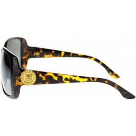 Rectangular Womens Gold Lion Coin Emblem Hinge Rectangular Butterfly Sunglasses - Tortoise Black - CX11NV5BA97 $12.08