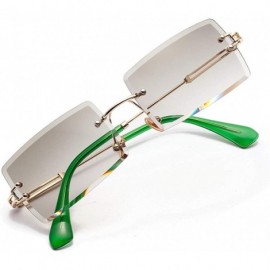 Rimless Rectangle Sunglasses Women Rimless Square Sun Glasses for Women Summer UV400 - Gold With Green - CE18YL325UM $9.17