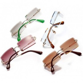 Rimless Rectangle Sunglasses Women Rimless Square Sun Glasses for Women Summer UV400 - Gold With Green - CE18YL325UM $9.17