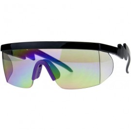 Semi-rimless Flat Top Crooked Bolt Arm Goggle Style Color Mirror Shield 80s Sunglasses - Black Purple - CT18DSU4OA5 $12.02