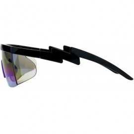 Semi-rimless Flat Top Crooked Bolt Arm Goggle Style Color Mirror Shield 80s Sunglasses - Black Purple - CT18DSU4OA5 $12.02