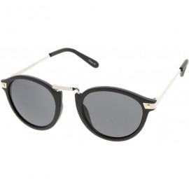 Round Retro Horn Rimmed Metal Nose Bridge P3 Round Sunglasses 50mm - Matte Black-silver / Smoke - CA12O2J0JRS $8.49