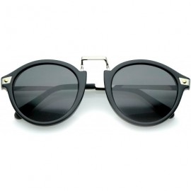 Round Retro Horn Rimmed Metal Nose Bridge P3 Round Sunglasses 50mm - Matte Black-silver / Smoke - CA12O2J0JRS $8.49