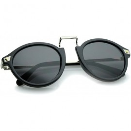 Round Retro Horn Rimmed Metal Nose Bridge P3 Round Sunglasses 50mm - Matte Black-silver / Smoke - CA12O2J0JRS $8.49