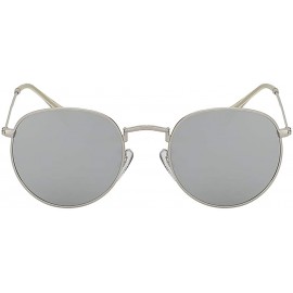 Oval Men Women Vintage Small Oval Metal Frame Sunglasses Mirrored Lens Shades - Silver - CA18IGU9D9X $8.47