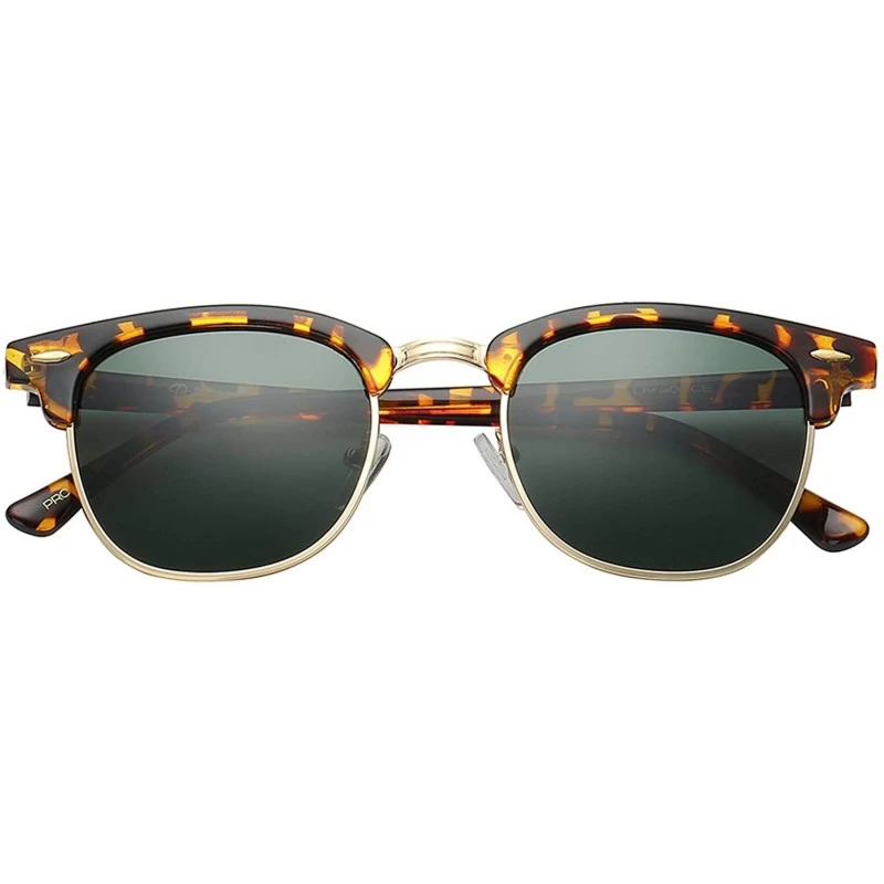 Wayfarer Unisex Retro Classic Stylish Malcom Half Frame Polarized Sunglasses - Tortoise Brown - Olive - CY187U7IS7Q $12.08