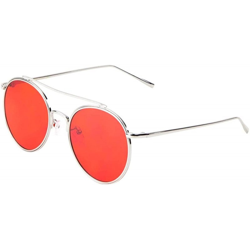 Round Flat Color Lens Flat Top Bar Round Sunglasses - Red - C519085MLT9 $11.55