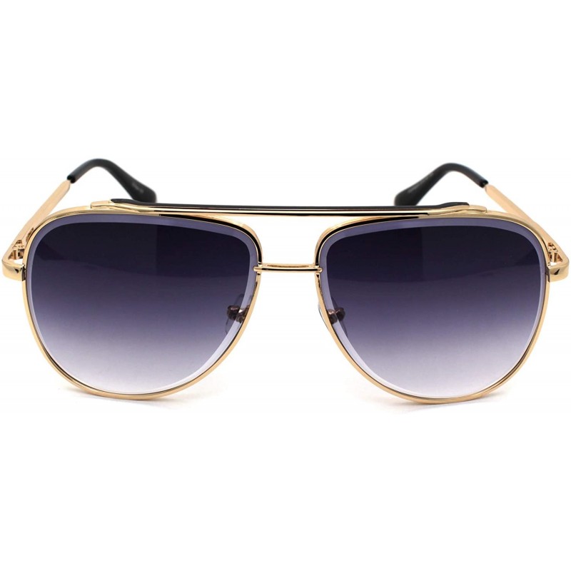 Oversized Mafia Classic Retro Double Bridge Beveled Lens Officer Sunglasses - Gold Smoke - CG190QZQGAN $12.93