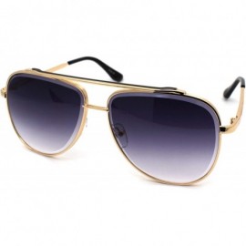 Oversized Mafia Classic Retro Double Bridge Beveled Lens Officer Sunglasses - Gold Smoke - CG190QZQGAN $12.93