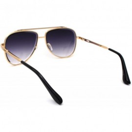 Oversized Mafia Classic Retro Double Bridge Beveled Lens Officer Sunglasses - Gold Smoke - CG190QZQGAN $12.93