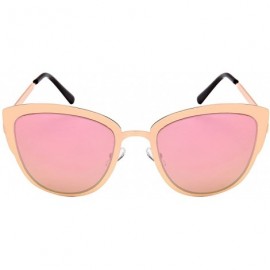 Cat Eye Classic Vintage Cat Eye Sunglasses with Flat Mirrored Lenses 3113-FLREV - Matte Rose Gold - CH183S4N9ZO $9.79