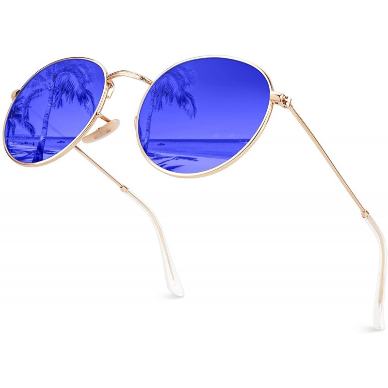 Cat Eye Retro John Lennon Sunglasses for Men Women Polarized Hippie Round Circle Sunglasses MFF7 - A Gold Blue - C217YK55WLY ...