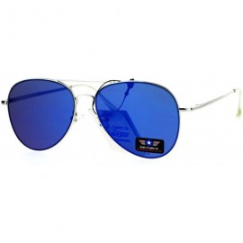 Aviator Air Force Aviator Sunglasses Unisex Spring Hinge Metal Frame Mirror Lens - Silver (Blue Mirror) - CU1853K6CN3 $9.67