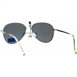 Aviator Air Force Aviator Sunglasses Unisex Spring Hinge Metal Frame Mirror Lens - Silver (Blue Mirror) - CU1853K6CN3 $9.67