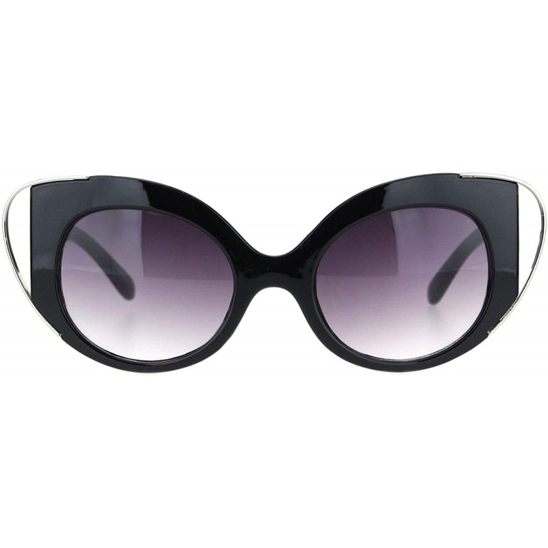 Cat Eye Womens Retro Mod Metal Wire Horn Cat Eye Fashion Sunglasses Black Silver Smoke - CI18NQG8O7H $11.03