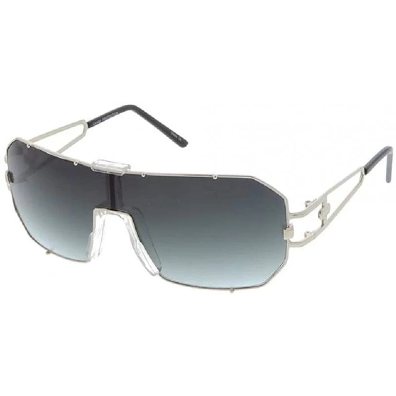 Square Gazelle Hustler Flat Top Oversized Luxury Shield Aviator Sunglasses - Silver & Black Frame - CQ1857UD3G0 $11.28