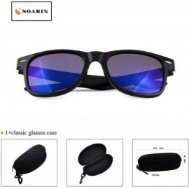 Square SOARIN Sunglasses Reflective Mirror for Women Black Square Rimmed Colorful Lens - Darkblue - C3182W8Q4GG $10.18