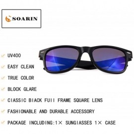 Square SOARIN Sunglasses Reflective Mirror for Women Black Square Rimmed Colorful Lens - Darkblue - C3182W8Q4GG $10.18