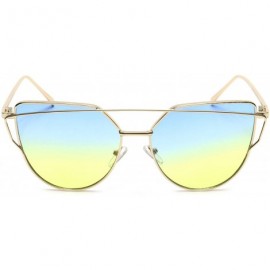 Cat Eye Sunglasses Cat Eye Fashion Mirror or Transparent Lens Love Punch Style - Medium Blue/Yellow Transparent - CF18EY9XL4M...