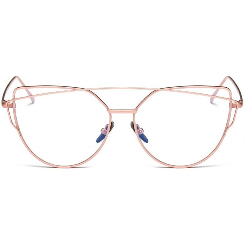 Cat Eye Women Twin-Beams Sunglasses Classic Metal Frame Fashion Mirror Sunglasses Cat Eye Glasses - Pink - C018SD2LI3N $8.83